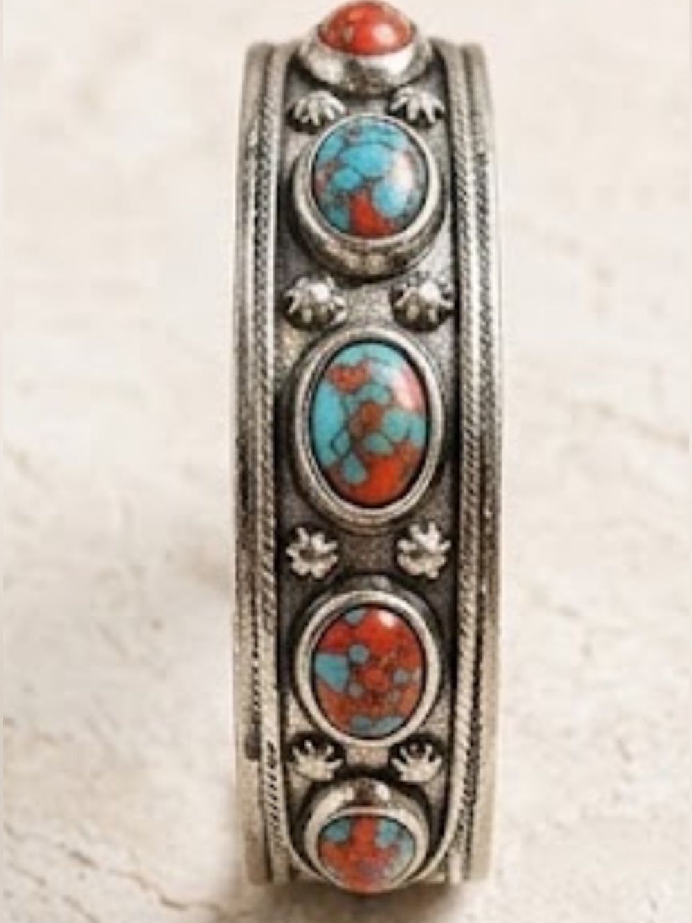 NWT Boho Southwestern Turquoise Coral Stainless Steel Cuff Bracelet - Picture 6 of 7